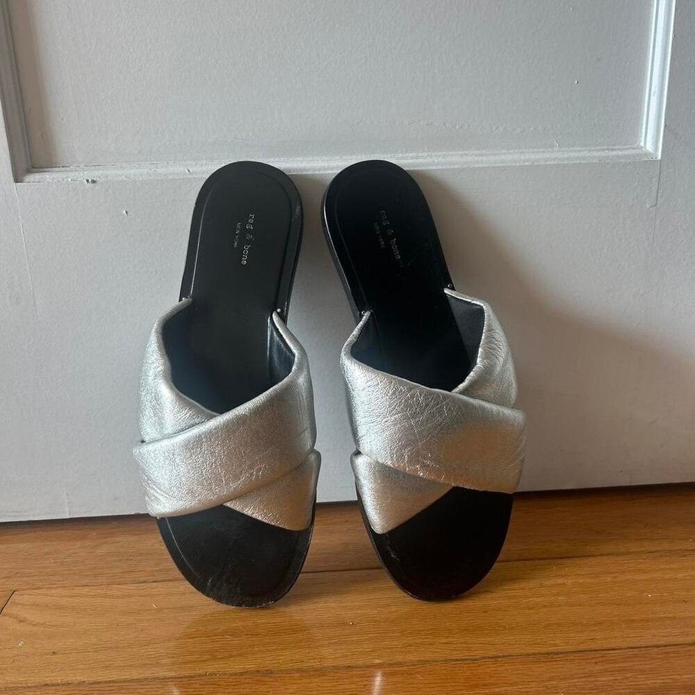 Womens Rag & Bone Keaton Silver Puffy Criss Cross Sandal Slides US 8